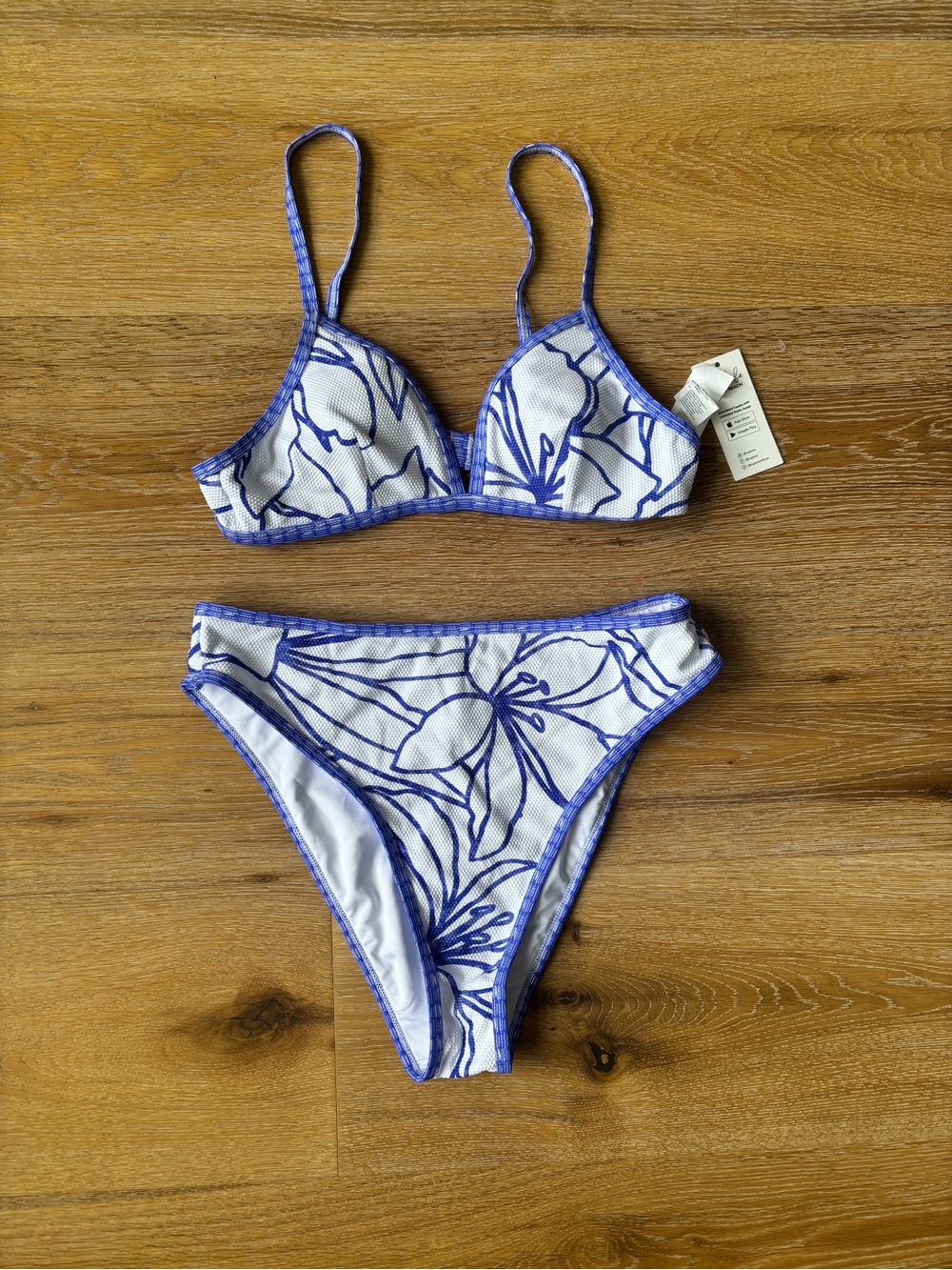 Women's Blue Floral Two-Piece Bikini Set S Top M Bottom